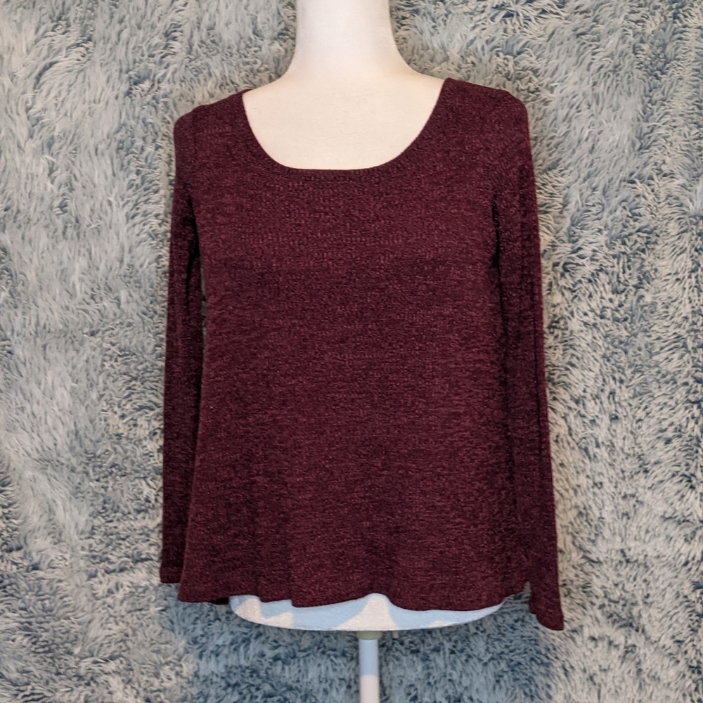 2/$30 American Eagle ☆ Women's Maroon M Knit Twist Back Round Neck Flare Sweater - Picture 7 of 10